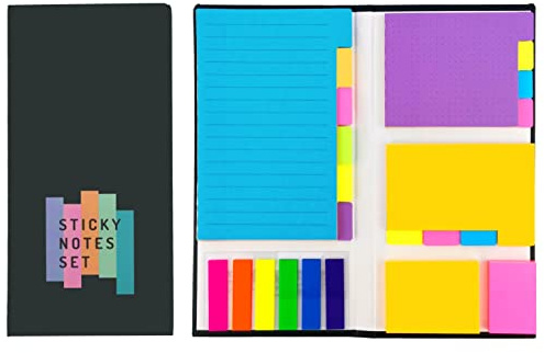 D.RECT Set di 410 foglietti adesivi, set di fogli adesivi multicolore, per appunti, sticky notes, school supplies, segnalibri, evidenziatori di testo