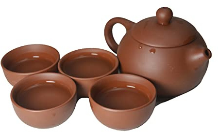 Set di 4 teiere in argilla, teiera tradizionale cinese piccola con tazza da tè Kung Fu (rosso)
