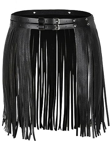 1pcs Fringe Leather Skirt Belt, Punk Rock & Gothic Bikini Belt for Skirt & Pants (Black)