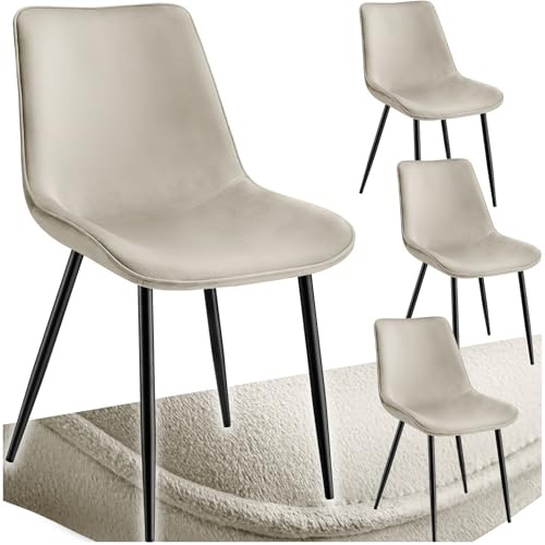 tectake® Set 4 Sedie Sala da Pranzo Effetto Velluto, Sedie Soggiorno con Morbida Imbottitura, Seduta Ergonomica, Poltrone Velluto Versatili, Sedie Design Moderno - Crema