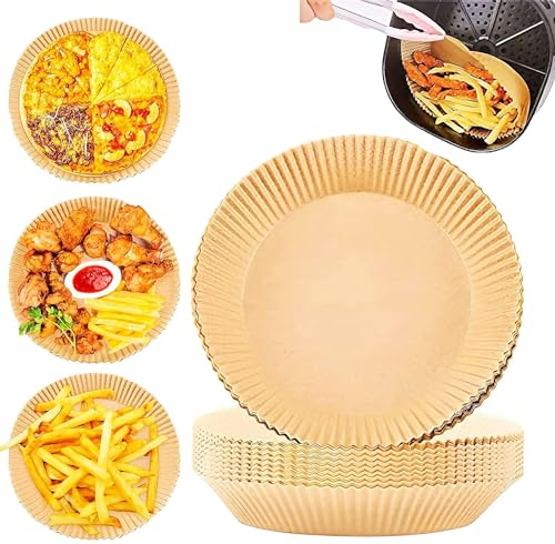 30 Stück Air Fryer Einwegpapier Backpapier，Backpapier Rund，Luftfritteuse Pergamentpapier，wasserfest und ölfest FüR Bratpfanne, Ofen, Grill, Koch, Dampf, Fritteuse Und HeißLuftfritteuse