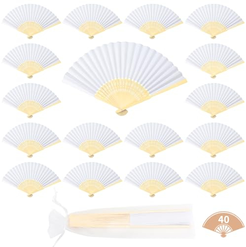 40 Pezzi Ventaglio Matrimonio, Ventaglio Legno, Ventaglio Carta Bianca, Ventagli Matrimonio Personalizzati per Bomboniere Gadget Matrimonio Decorazioni Matrimonio Accessori DIY Decorazione Murale