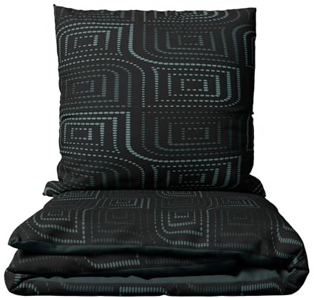 Leonado Vicenti Baumwolle Bettwäsche Renforce Set Petrol Schwarz Gestreift Wendebettwäsche Deckenbezug Kissenbezug mit Reißverschluss 2teilig, 135x200 cm