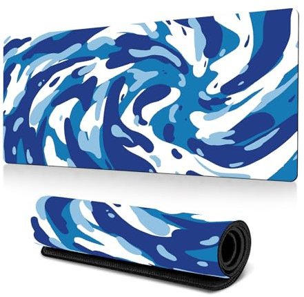 Hixingo 3D Vortice Astratto Tappetino Mouse XXL/XL/L, Gaming con Base Antiscivolo e Bordi Cuciti, per Ufficio e Casa (800 * 300 * 3mm, Blu e Bianco)