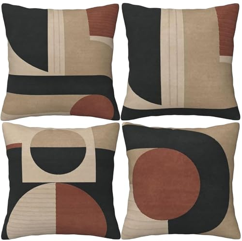 LOHDALOLF Brown Cushion Covers 45 x 45 cm Set of 4, Abstract Geometric Scatter Cushion Covers, Modern Boho Cushion Cases for Sofa Couch Living Room