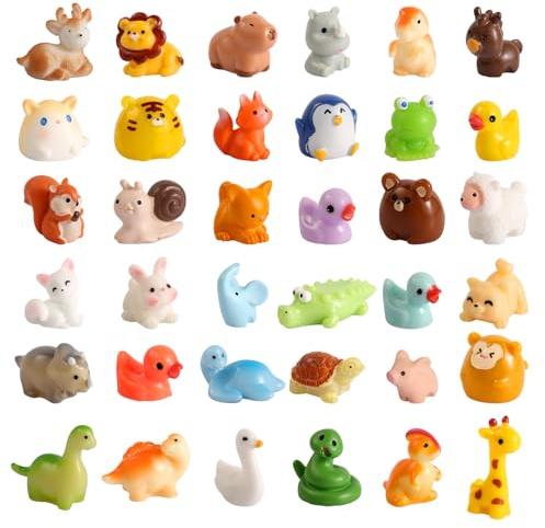 36 Pz Animali in Resina, Figure di Animali da Nascondere Carino Giraffa Leone Rana, Mini Decorazioni da Giardino in Miniatura, Ornamenti di Creature per Micro Garden