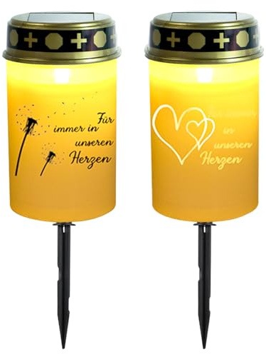 LYPPUL 4 pezzi Lume Funerale A LED, Lampada tombale a energia solare, Lumino Cimitero Impermeabile con picchetto impermeabile per cimitero esterni