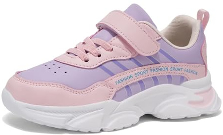 Gemzon Zapatillas deportivas para niñas, zapatillas de interior para niños, tenis antideslizantes, zapatos casuales, zapatillas para niños y niñas, tallas 27-38, morado claro, 32 EU