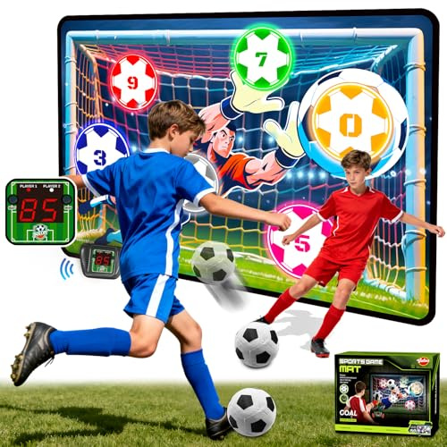 VATOS Set de Fútbol Electrónico con Marcador para Niños, Portería de Entrenamiento para Interior y Exterior, 2 Modos, Portería de Tela y 2 Balones, Juguete Deportivo Regalo Cumpleaños para 3+ Años