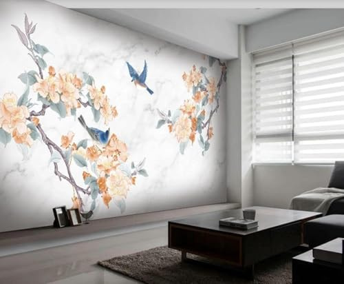 YueMingDi Papel Tapiz De Pájaro De Rama De Flor Amarilla Decoración Del Hogar Fondo De Tv De Sala De Estar Texturizada-200Cm×140Cm