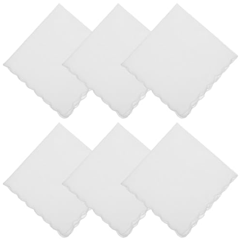 Bremorou 6 PCS White Handkerchiefs for Women, Ladies Handkerchiefs Soft Cotton Hankies for Men & Women, Elegant Scalloped Design for Weddings and Special Occasions
