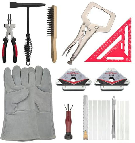 GUTIMORE MIG Welding Tools,22pcs,Chipping Hammer,13.5 Leather Welding Gloves,7 Speed Square,11 Welding Clamp,Soapstone Holder,50LB Welding Magnet,8 Welpers Pliers,MIG Nozzle Reamer,Wire Brush