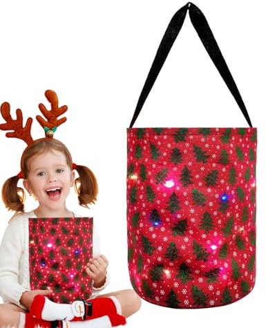 Sacchetti luminosi dolci o aspro,Borsa luminosa per Halloween – Secchio multiuso riutilizzabile Goody, sacchetto di caramelle natalizie, luce LED in poliestere, sacchetti di Natale, accessori di