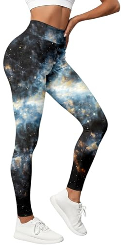 Eauptffy Women's Space Colourful Leggings 3D Galaxy Print Stretchy Yoga Trousers Skinny Sports Leggings Space Astronaut Costume High Waist Yoga Leggings Long Sports Trousers Running Fitness Trousers