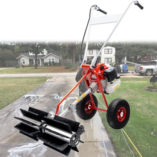 Barredora impulsada por Motor de 2 Tiempos, 43 CC, 1,7 HP, Cepillo barredor con Ruedas, Escoba eléctrica, Resistente for césped Artificial, Grava, Limpieza de Nieve, Carreteras.
