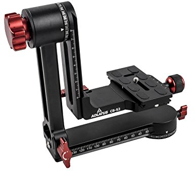 Adlatus CB-52 Gimbal Stativkopf (Kardankopf aus Aluminium, Tragkraft 15kg, Schwenkkopf, Gimbalkopf, gummierte Schnellwechselplatte, Gewicht ca. 900g, inkl. Transporttasche) (Aluminium)