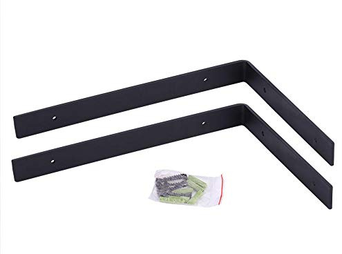 1 Paio di Staffe per Mensole in Ferro, Staffe Angolari per Mensole Pesante, Stile Industriale, con Ancore a Secco e Viti, 29,5 × 20,5 × 3 cm