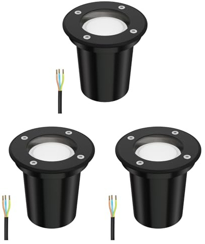 ledscom.de 3 st. markinbyggnadslampa BOLI för utomhusbruk, IP67, svart, rund, 108mm Ø inkl. LED-lampa 450lm varmvit