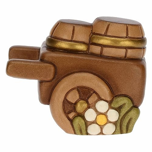 THUN - Carretto di Barili in Ceramica Decorata a Mano, Linea Presepe Classico, Decorazioni Natale Casa, 6.3x5.1x5.9 cm h