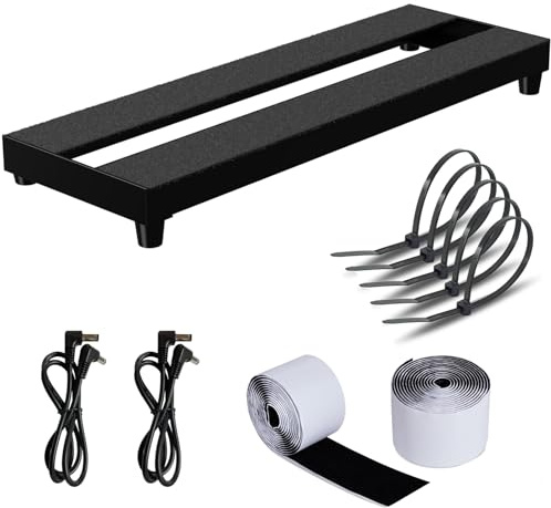 AYCRIT Mini gitarr pedalbräda, aluminiumlegering 0,4 kg liten effekt baspedalbräda, 40,6 x 13,5 cm, med pedaler bergstejp, Power DC-kabel, buntband