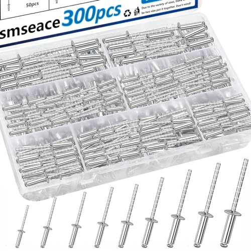 smseace 300Pcs Stainless Steel Pop Rivets Assortment Kit 8-Sizes Stainless Rivets(1/8 5/32 3/16) for Metal/Furniture/Automotive/Instruments Stainless Steel Rivets Set