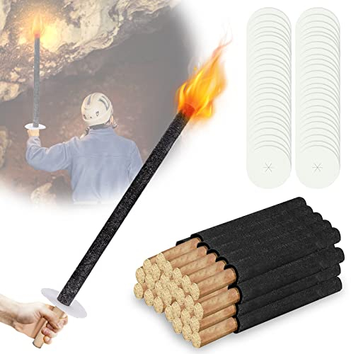 Jopassy Lot de 50 torches en cire naturelle, avec protège-main et long manche, durée de combustion 90 min, pour les randonnées nocturnes en extérieur
