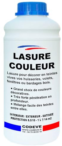 Lasure Bois Couleur - Codeve Bois/Vert - 1L - Intérieur/extérieur - Pour La Protection En Couleurs Déco De Votre Bois Neuf Ou Ancien.