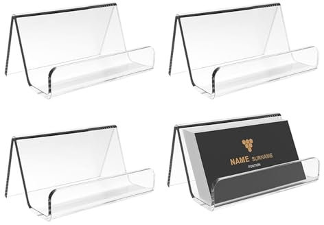 WZHHDM Visitenkartenhalter, 4 Stück Ständer für Visitenkarten 9x6cm Visitenkartenhalter Acryl Langlebig Visitenkartenständer Transparent für Schreibtisch Büro Namenkarte