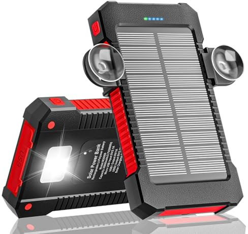 Power Bank Solar 26800 mAh, Batería Externa PD 15W con USB C Cargador Solar Portátil, Batería Externa con Linterna Cargador Solar Impermeable para Acampar