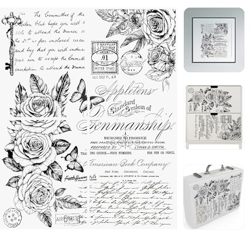 WANDIC 4 Sheets Black Letter Theme Rub On Transfer Stickers Sketching Style Flower Decals for DIY Scrapbooking Photo Albums Furniture,11.8 * 9.45in