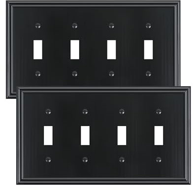 TREEWELL 2-Pack Quad Toggle Light Switch Cover Plate, Durable Zinc Alloy Decorative Switch Plate Covers, Black 4 Gang Wall Plate for Toggle Light Switch and Rotary Dimmer Switch