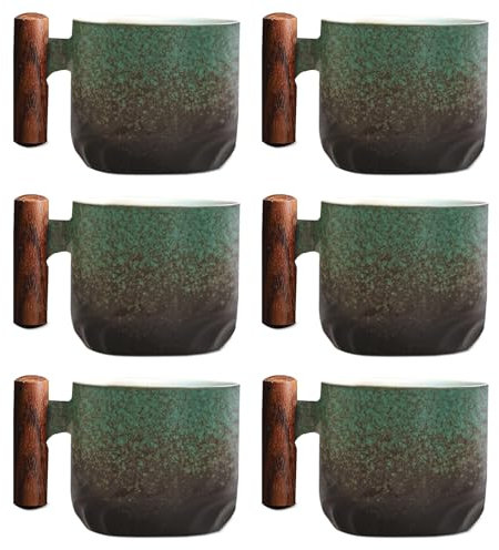 Set di 6 tazze da caffè (6 x 70 ml), in ceramica, con manico, mini tazza da tè, tazza da caffè per espresso, tè (set da 6 pezzi, verde)