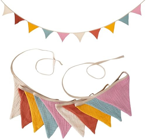 Wimpelkette Girlande Kinderzimmer Stoff,Mehrfarbig Wimpelkette Outdoor Wetterfest,Deko Einschulung für Geburtstag Babyzimmer Hausbett