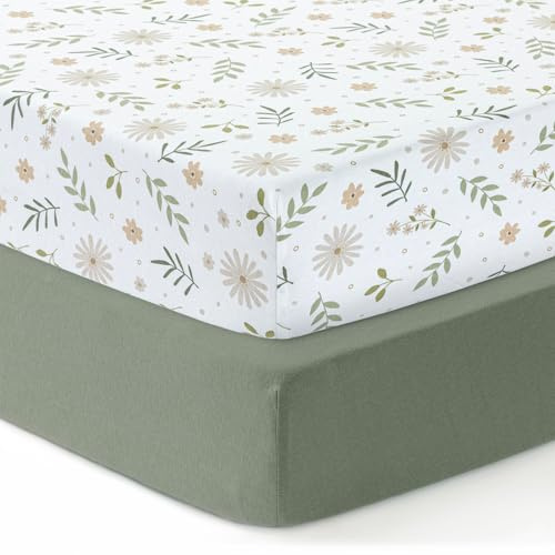 Dreamology Draps de lit 100 % jersey de coton, doux pour tout-petits, 140 x 70 cm, housse pour matelas bébé | Vert