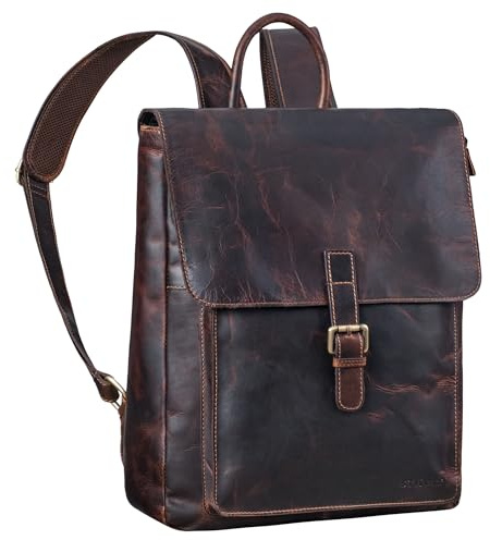STILORD Debbie stor vintage läderryggsäck damer stadsryggsäck äkta läder damryggsäck elegant dagryggsäck med många fack arbetsryggsäck med laptopfack 15,6 tum