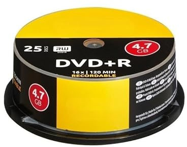DVD+R 4.7GB 16x, 25 Unidades, Alta Capacidad de grabación, Ideal para Almacenamiento y Respaldo de Datos y Multimedia.