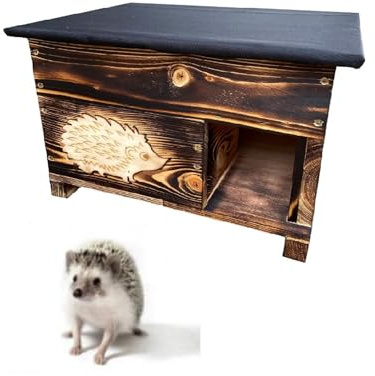 QLS Igelhaus aus Holz 40 x 50 x 30 cm mit abnehmbarem Dach Igelhütte für den Garten wetterfest geflammt