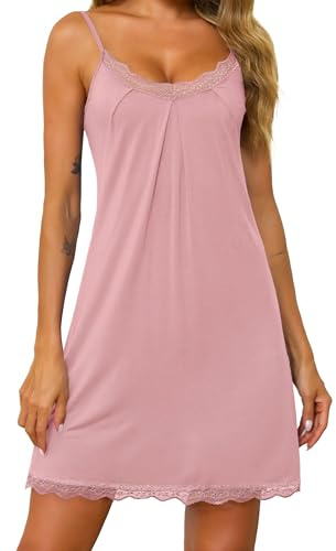 Lovasy Camisones de Mujer Verano Sexy Camison Tirantes Finos Ajustables Encaje con Cuello en V Camisón Babydoll
