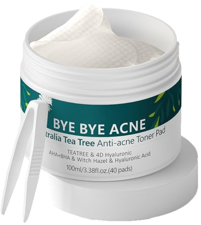 40pcs Tea Tree anti Pimple exfoliating pads – Exfoliating Face Pads for Pimple & Blackheads – Oil Control, Pore Minimiser, Skin Cleansing & Refreshing Facial Toner Wipes (100ml)