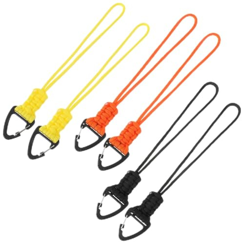 6 PCS Paracord Lanyard with Keyrings Paracord Keychain Carabiner Clip Durable Braided Rope Keychain Triangle Buckle Lock Clip Hook Strap Clasp for Men Women Outdoor Camping Hiking Backpack 8.2 Inch