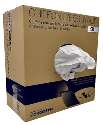 Euro-ted Chiffon d'Essuyage en Coton Recyclé, Blanc, Très Absorbant, Style Industriel, Format Boîte, 30x15 cm, Pour Usage Professionnel