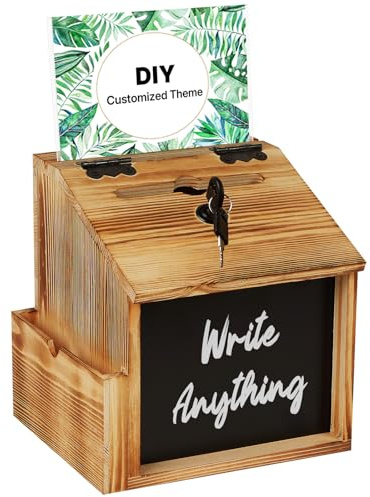 Uniclife Suggestion Box with Slot and Lock, Wood Donation Box | Prayer Box with Chalkboard & Insert Card Acrylic Panel, Wooden Boxes, Ballot Boxes for Wedding, Church & Classroom