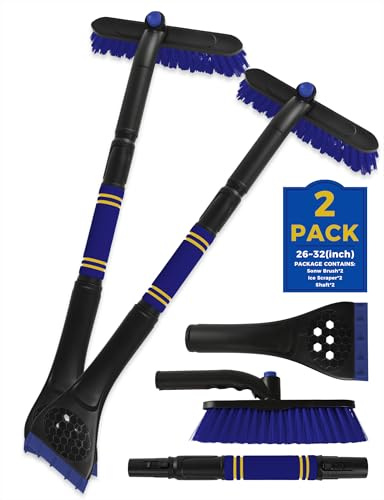 34 Extendable Ice Scrapers for Car Windshield 2-in-1 Snow Brush for Car Snow Scraper for Car Snow Scraper and Drush with Ergonomic Foam Grip for Cars, Trucks, SUVs with 360° Pivoting Brush Head Blue