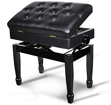 Pianobänk med förvaring, justerbar pianopall, PU-läder, bekväm plåtpall, pianobänk, ergonomisk, 56 x 36 x 50-60 cm, svart,