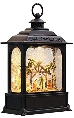 Eldnacele Nativity Musical Snow Globe Lantern Battery Operated with Timer