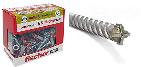 Fischer 50 Tasselli Duopower con Vite 5 x 25 mm + Punta Trapano Ø 5 mm D-SDX a Quattro Taglienti e Attacco Cilindrico