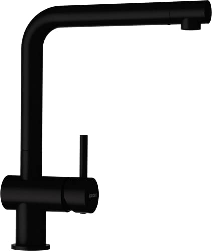 SCHOCK® Küchenarmatur EPOS Puro I schwarze Niederdruck Armatur Puro I Einhebelmischer mit Festauslauf I 360° schwenkbarer L-Auslauf I Spültischarmatur modern I Flexible Anschlussschläuche