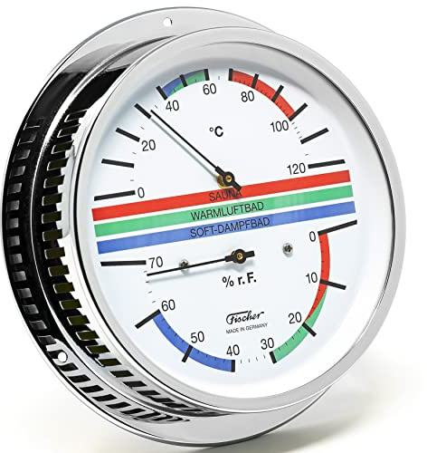 Fischer 5094-47 – Sauna-Klimamesser - 155mm Thermohygrometer – Haar-Hygrometer u. Bimetall-Thermometer - Made in Germany