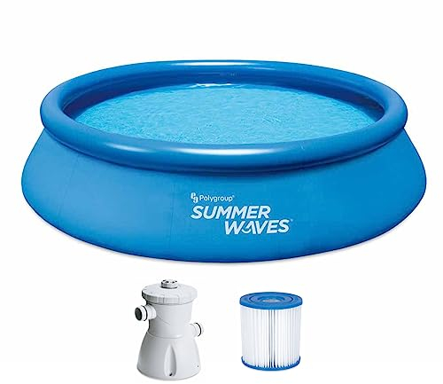 Summer Waves Quick Up Pool komplett set | rund 366 × 76 cm blå | poolset | Trädgårdspool och pooler inkl. filterpump