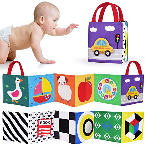 Vicloon Stoffbuch für Babys,Bilderbuch aus Stoff mit Spiegeln,Zahlenlernspielzeug für Kleinkinder,Wahrnehmungs-Lernspielzeug,Kleinkinder Motorikbrett mit Griff,Geschenke für Babys